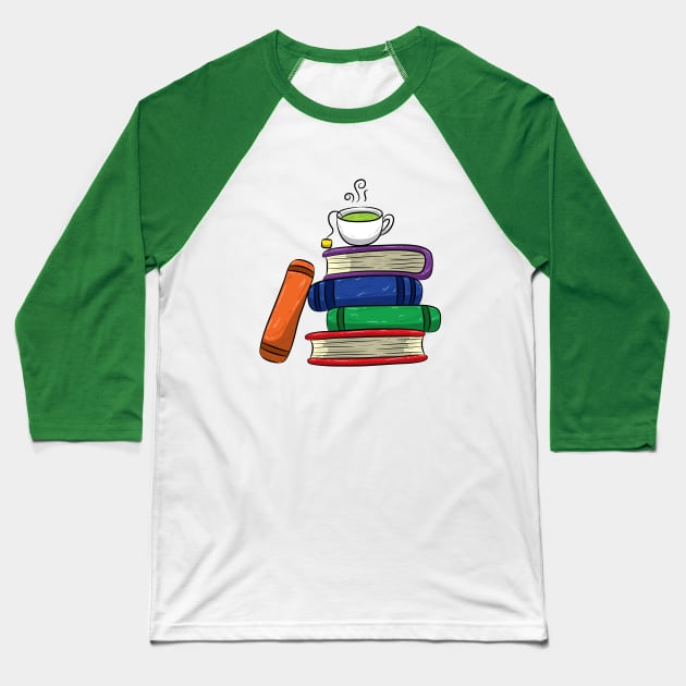 Book Lovers Books and Tea Colorful Baseball T-Shirt by screamingfool